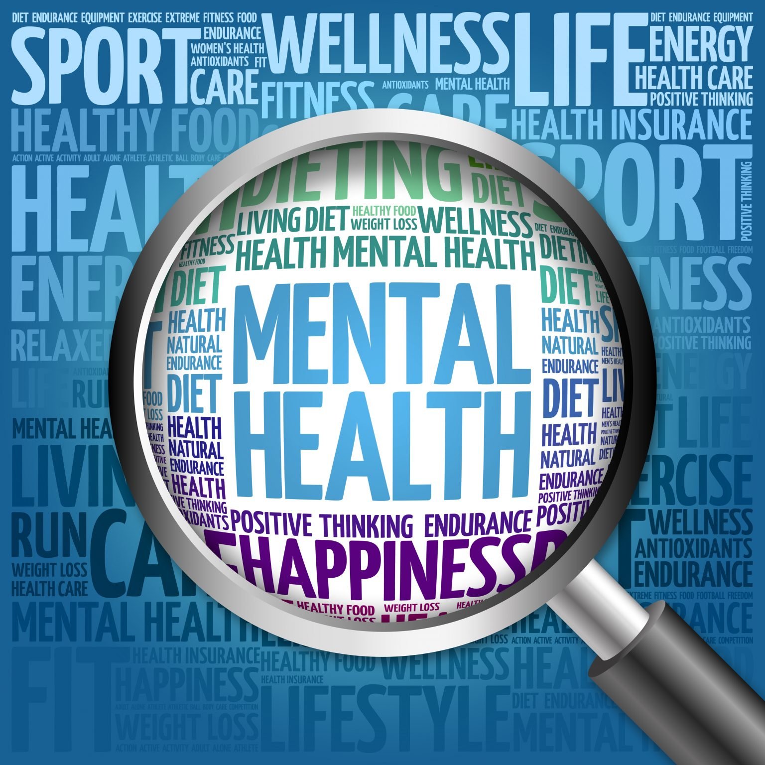 Image of LifeRing Mental Health word cloud with magnifying glass