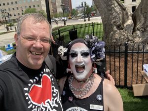 Image of LifeRIng convenor Josh and colorful friend at the UFAM Rally