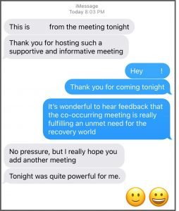 Text screen share between LifeRing Meeting members