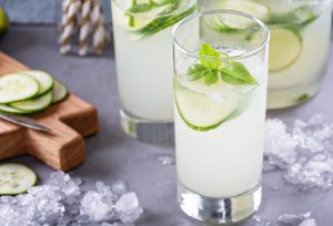 Photo of lemonade and cucumber cooler. 
