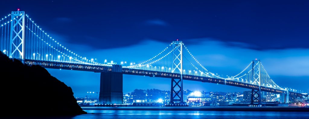 image of sf bay bridge at night