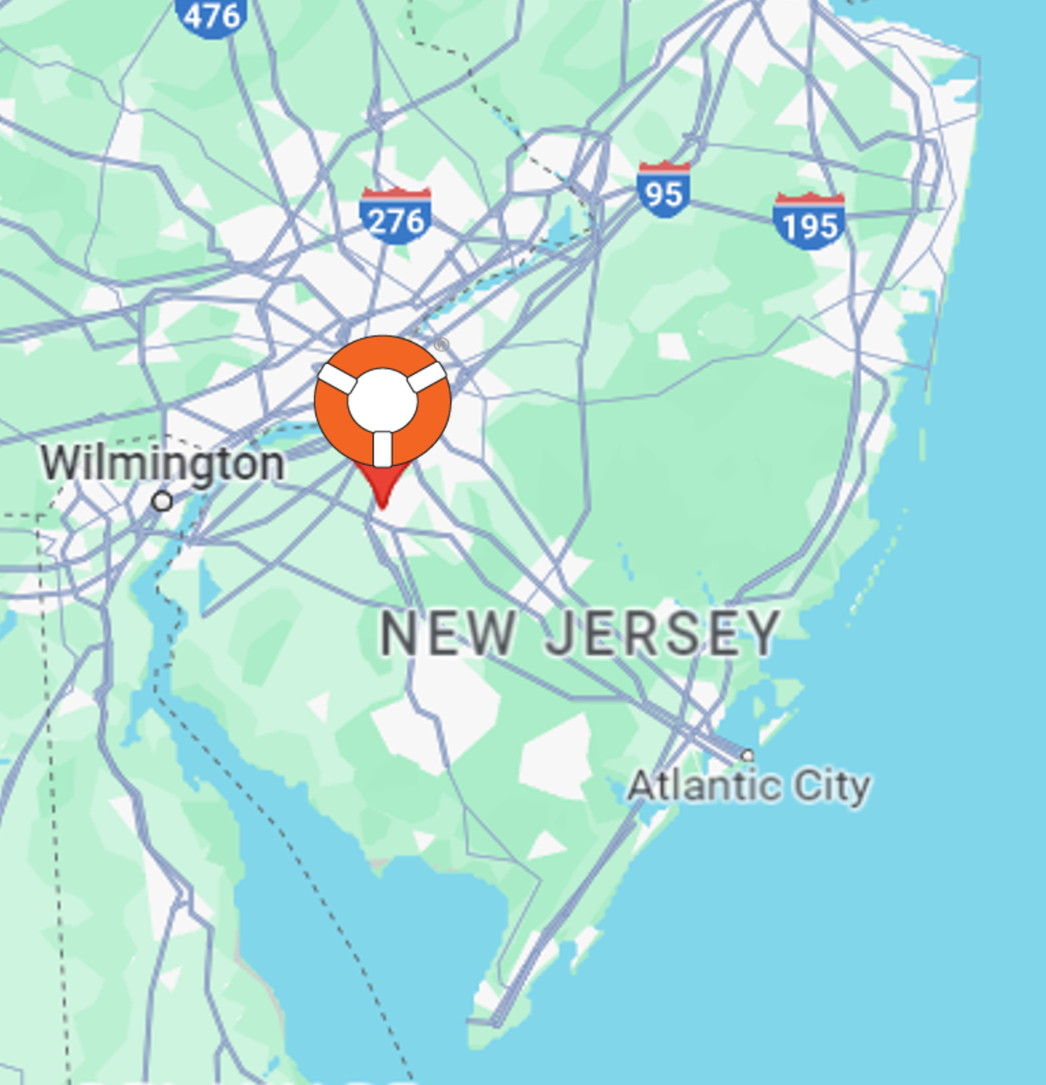 Image of map of New Jersey pinpointing a LifeRing in-person meeting