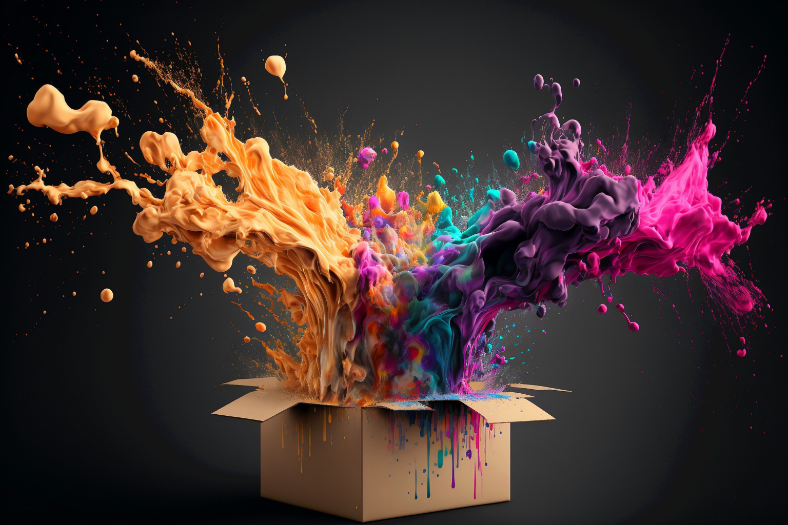 Plain cardboard box with beautiful paint colors bursting from the top to represent LifeRing meetings supporting multiple paths to recovery