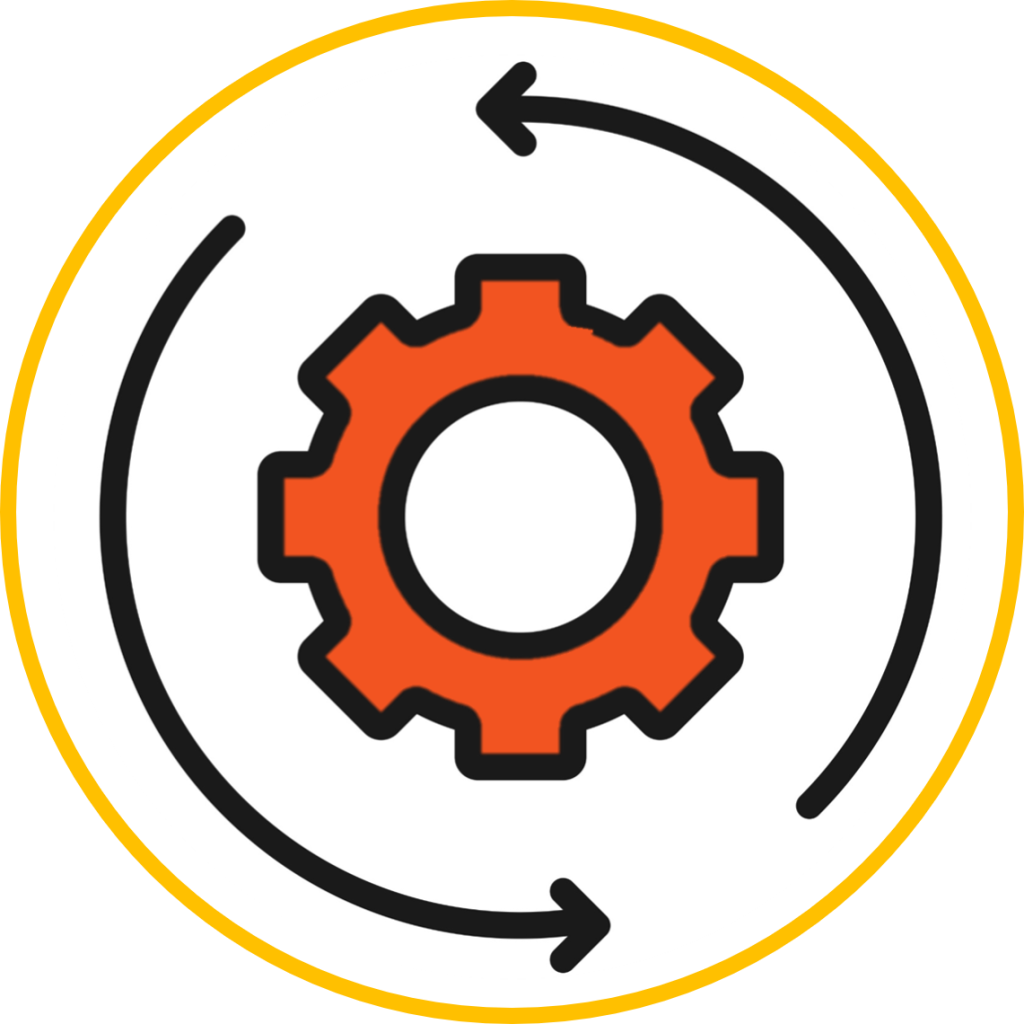 gear with arrows circling to represent LifeRing Web and Tech Team