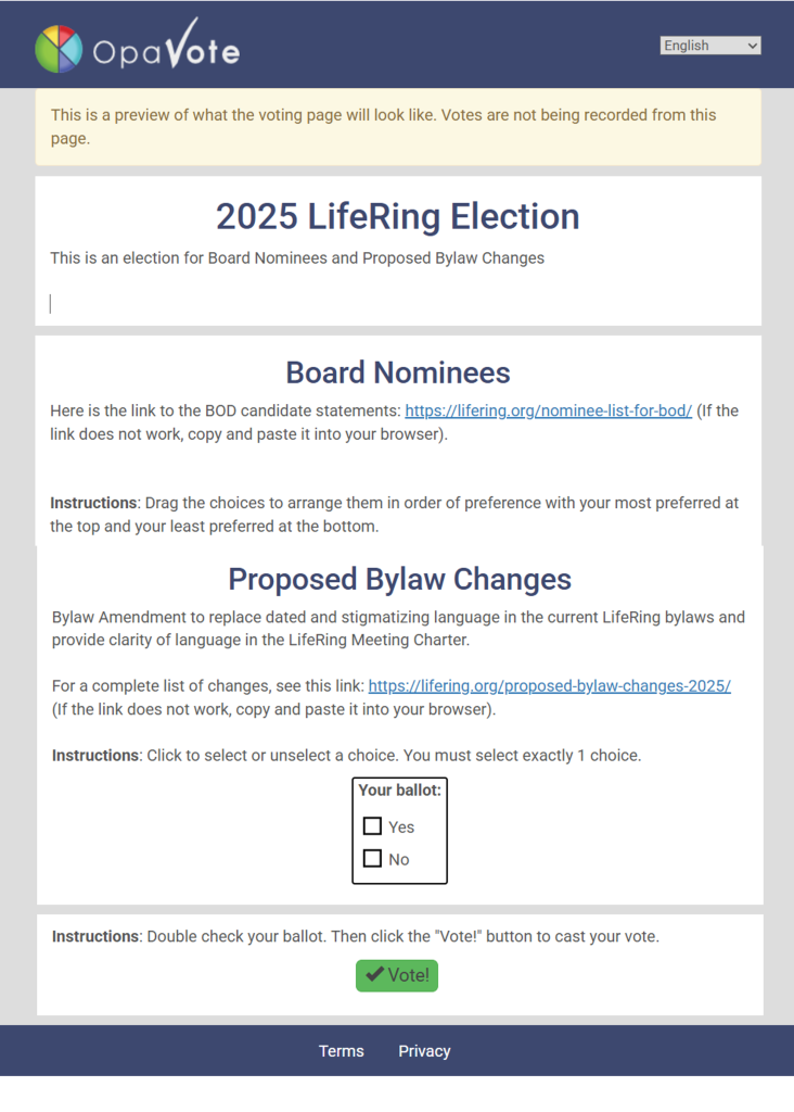 image of 2025 LifeRing Election Ballot