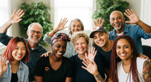 image of diverse group of people welcoming you to a LifeRing meeting!