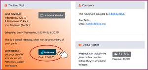 Image of LifeRing Meeting Page with Verification Button Highlighted