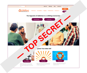 image of new LifeRing Secular Recovery website design with Top Secret banner